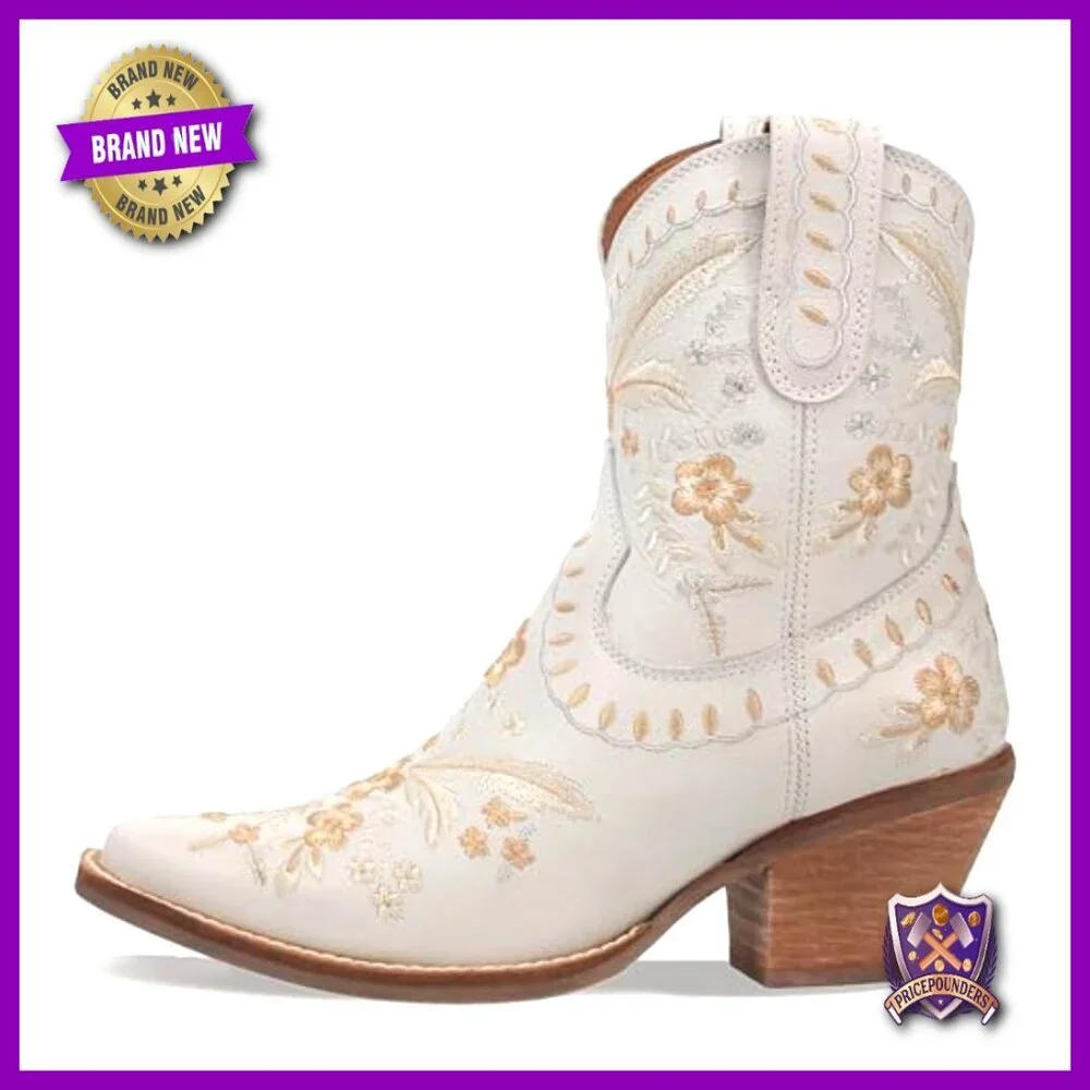 Boho Embroidered Leather Ankle Boots with Lacing Detail and 2.5-Inch Heel